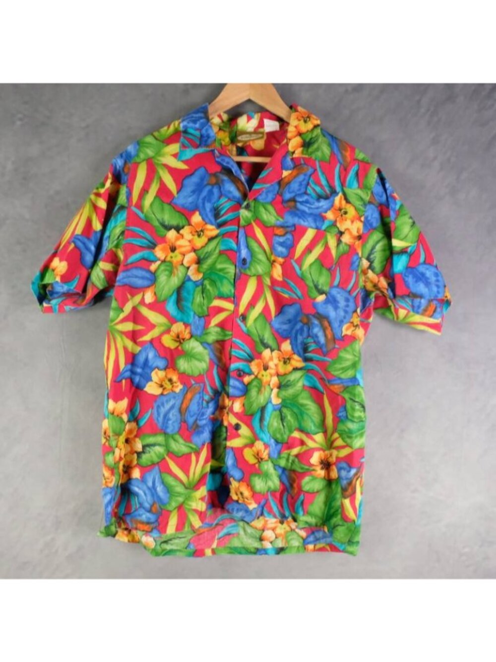 Edward's Shirt Men's Medium Red Tropical Floral Hawaiian Camp Button Up Vintage